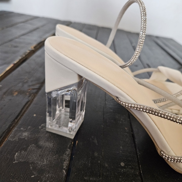 Elegant White Women's Heels with Rhinestone Straps Women's 11 Fancy Square Toe - Picture 2 of 11